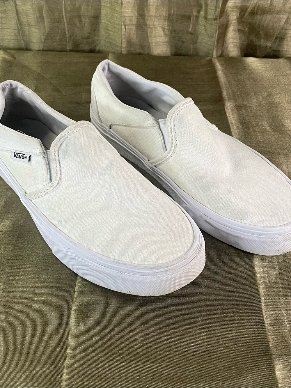 Vans White Canvas Slip-On Shoes Size Womens 7